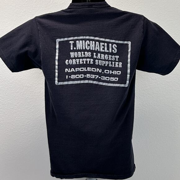 Vintage Chevy Corvette T Shirt Mens S Small Black 70s Roach Chevrolet C1 Tee - Picture 3 of 7